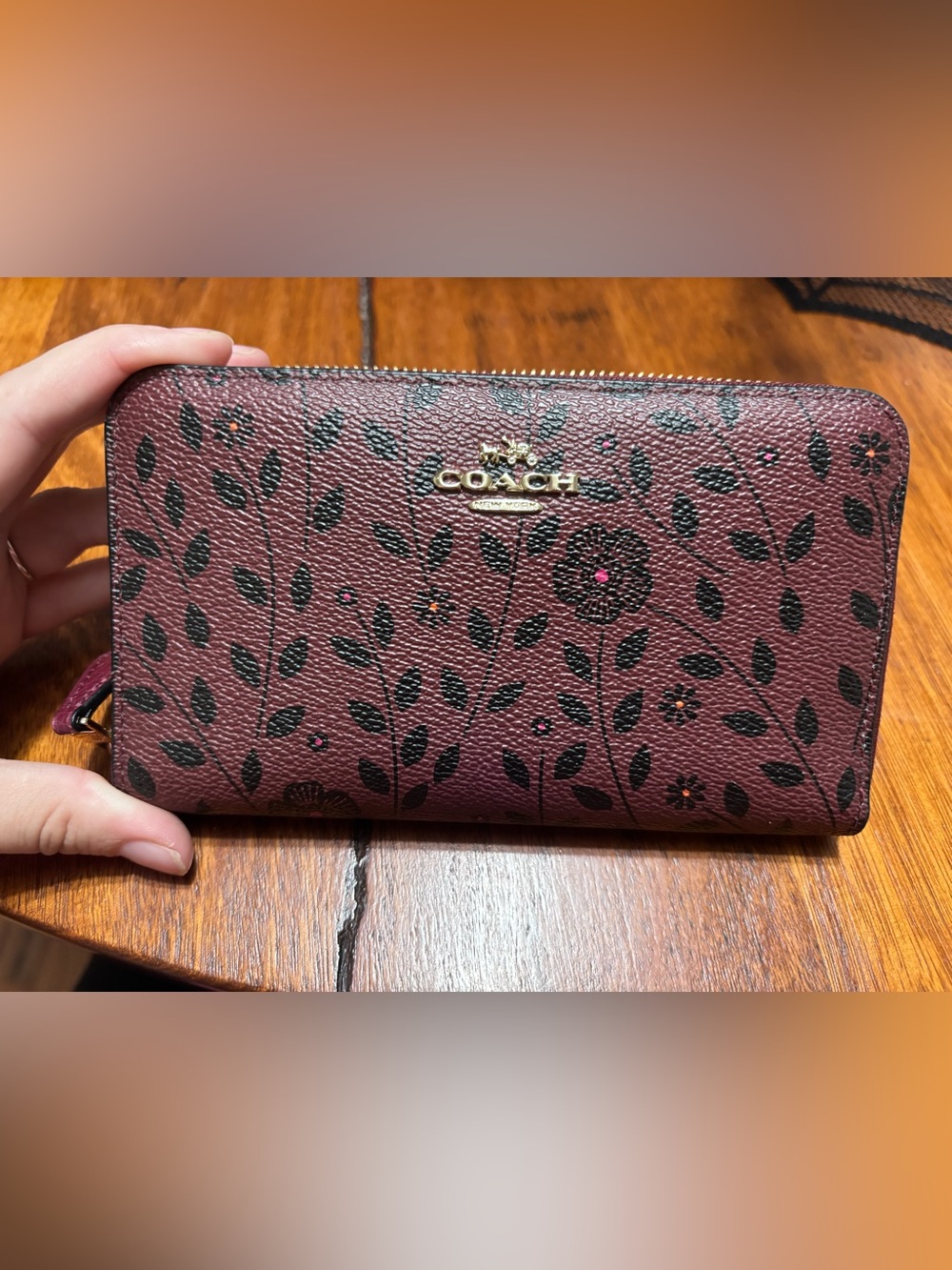 Coach burgundy floral wallet